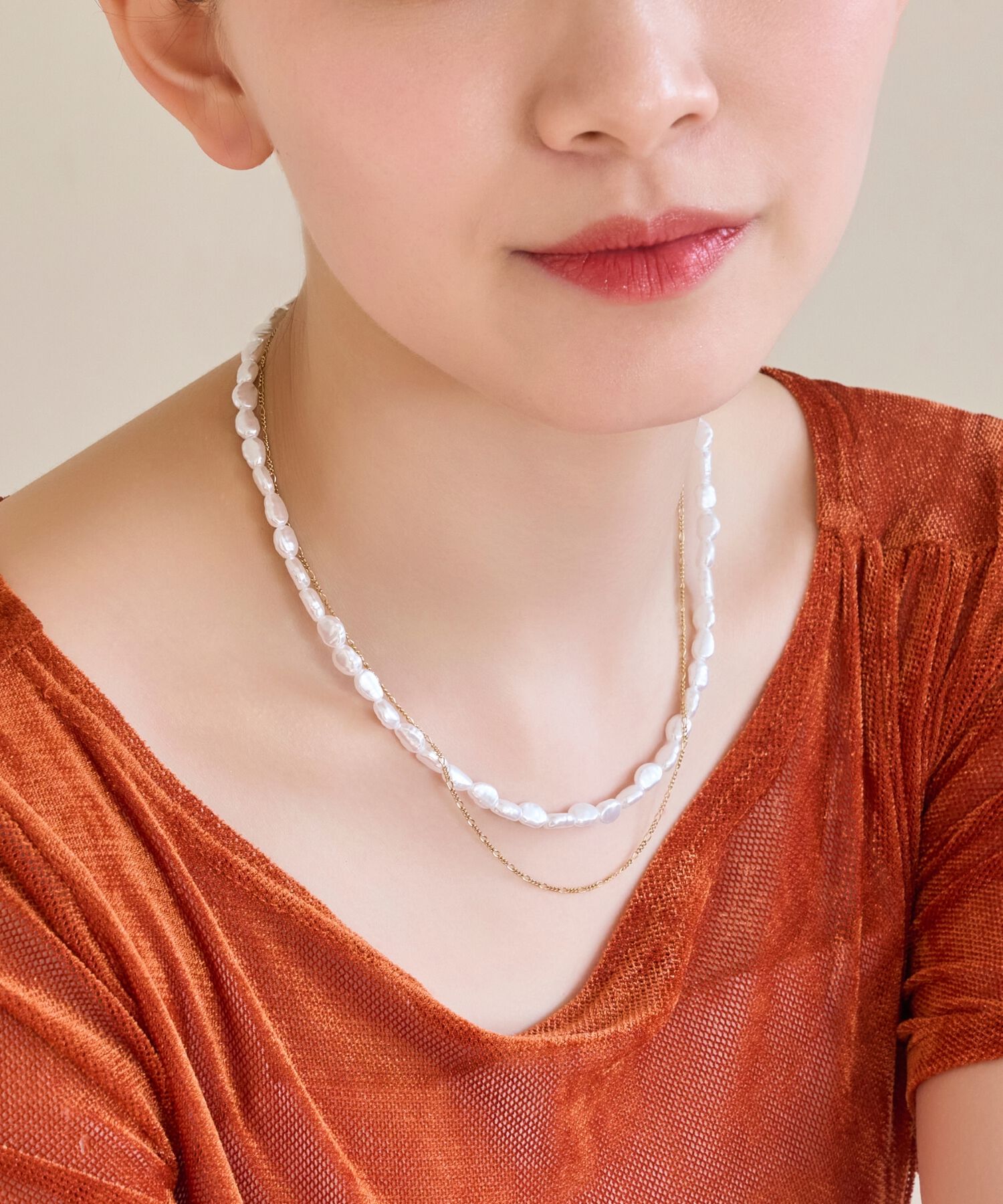 Phoebe「【金属アレルギー対応】クラシカルパール&times;チェーン2連ネックレス/サージカルステンレス」|ネックレス|