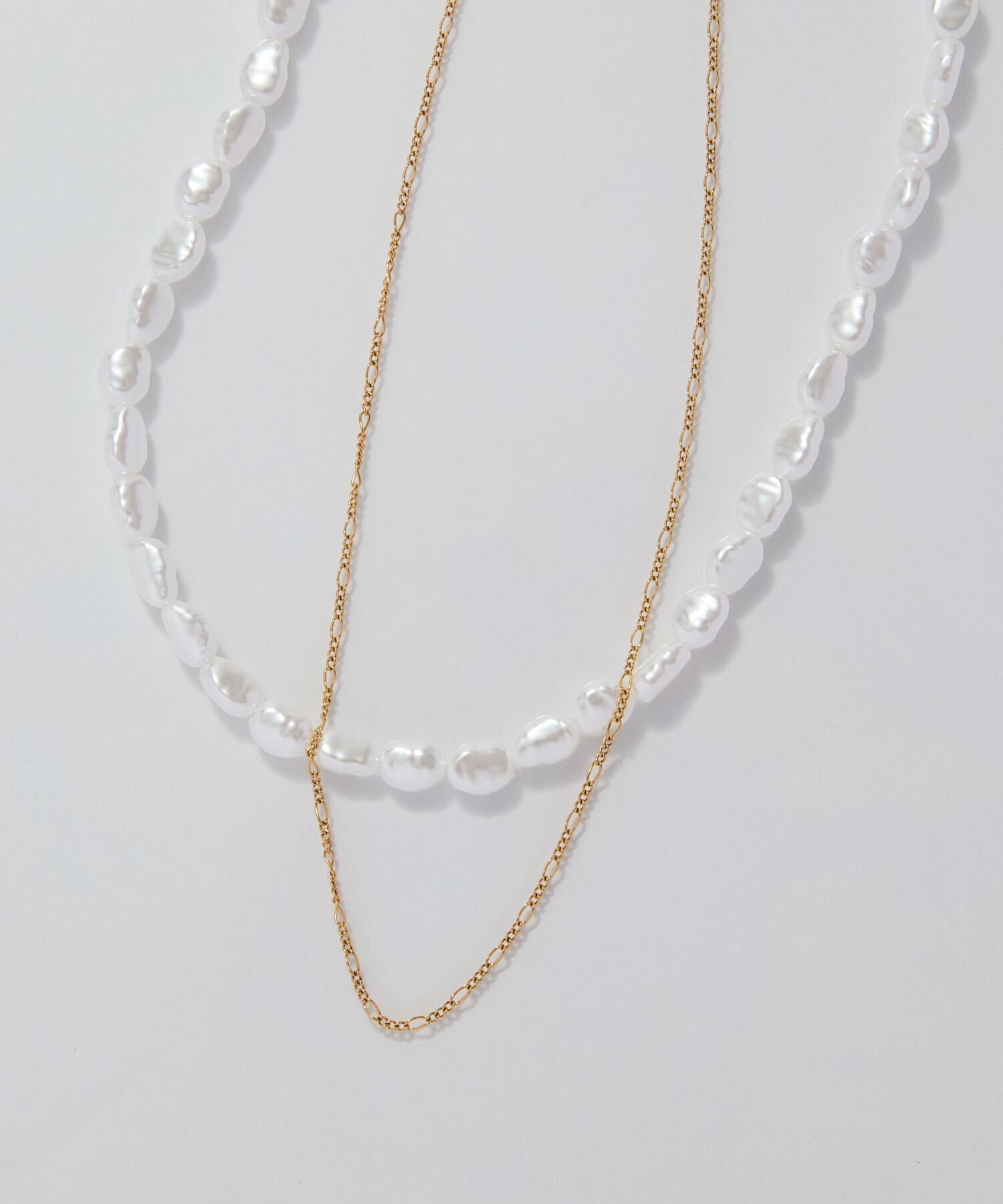 Phoebe「【金属アレルギー対応】クラシカルパール&times;チェーン2連ネックレス/サージカルステンレス」|ネックレス|