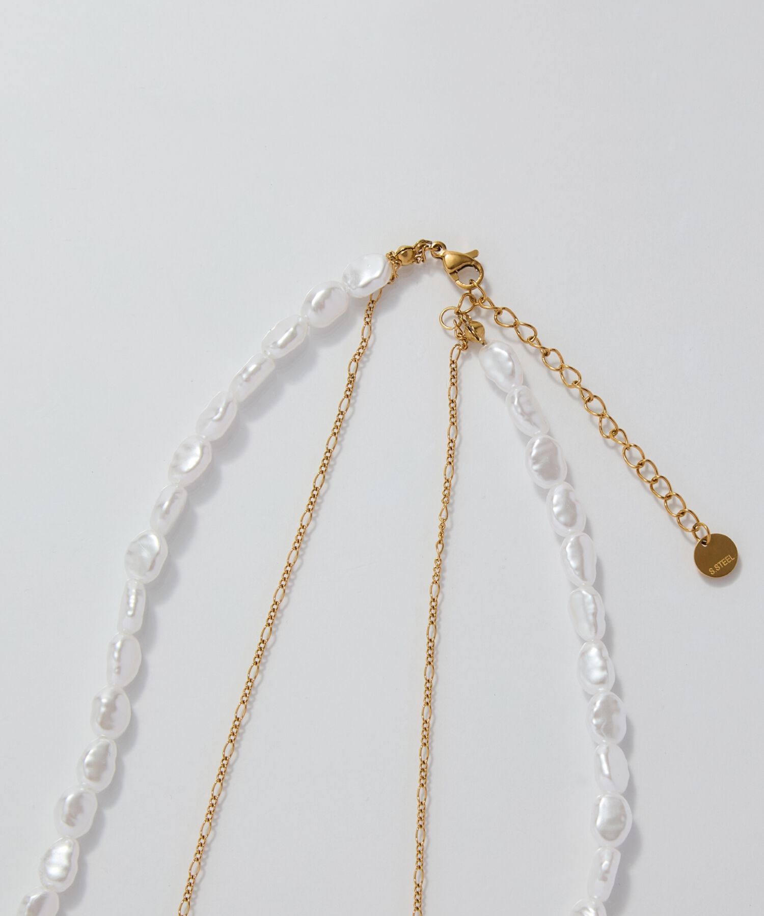 Phoebe「【金属アレルギー対応】クラシカルパール&times;チェーン2連ネックレス/サージカルステンレス」|ネックレス|