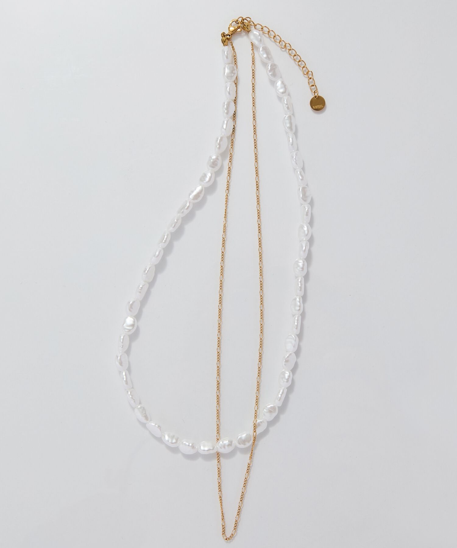 Phoebe「【金属アレルギー対応】クラシカルパール&times;チェーン2連ネックレス/サージカルステンレス」|ネックレス|