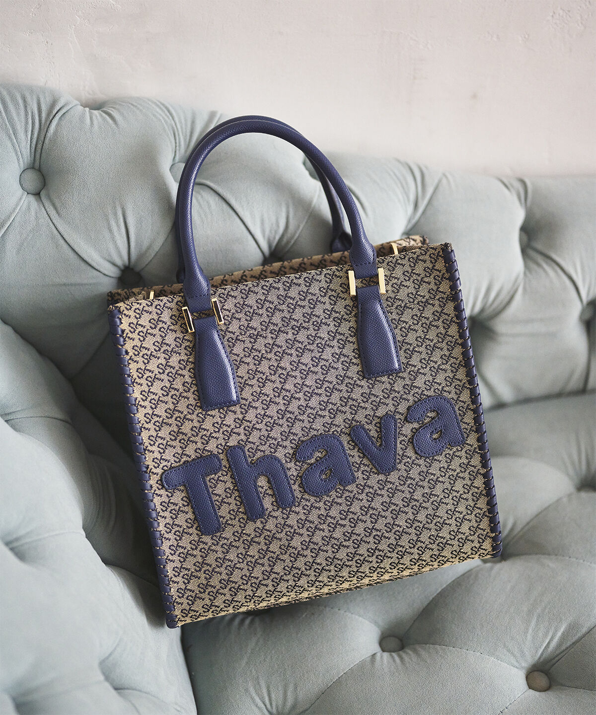 Samantha Thavasa「ST Jacquard サマタバスクエアトートバッグ」|トートバッグ|ネイビー