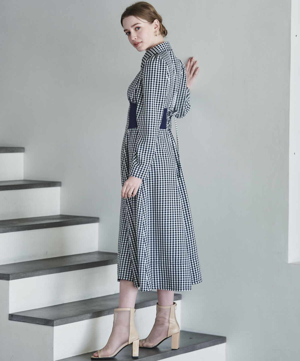 アンドクチュール「ウエストリブフロントジップギンガムチェックワンピース」|ワンピース|