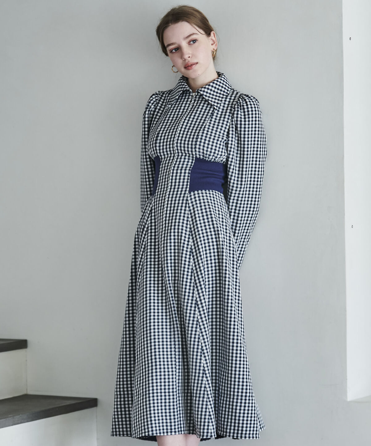 アンドクチュール「ウエストリブフロントジップギンガムチェックワンピース」|ワンピース|
