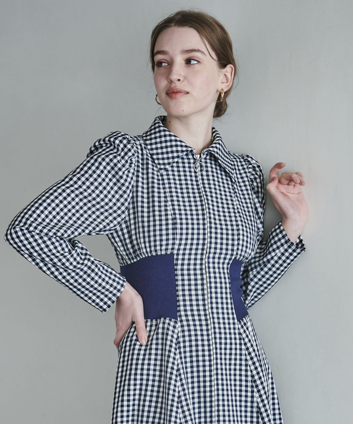 アンドクチュール「ウエストリブフロントジップギンガムチェックワンピース」|ワンピース|