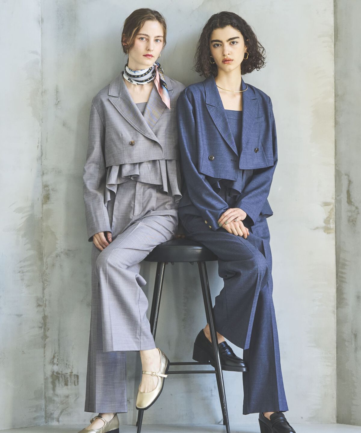 アンドクチュール「シャンブレーバックリボンショートジャケット」|テーラードジャケット|