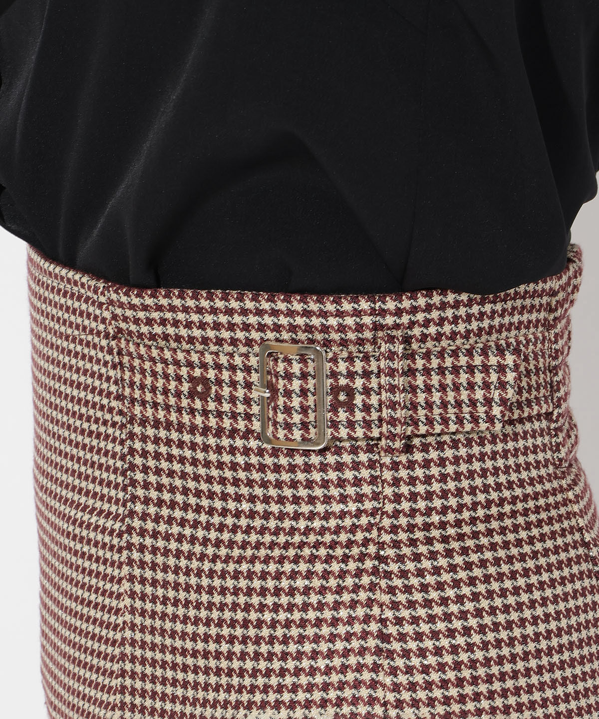 アンドクチュール「サイドベルト千鳥切替スカート」|フレア|