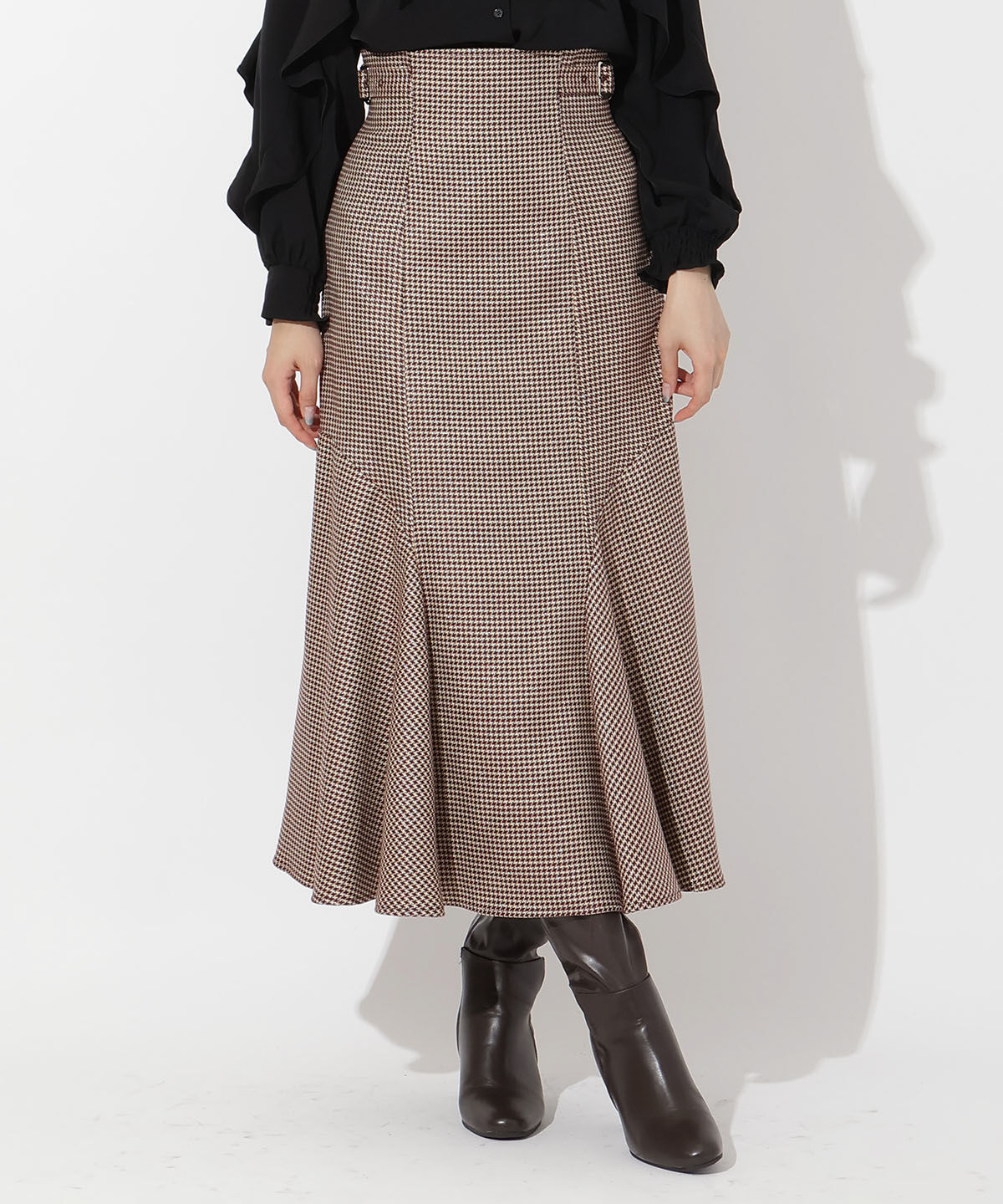 アンドクチュール「サイドベルト千鳥切替スカート」|フレア|