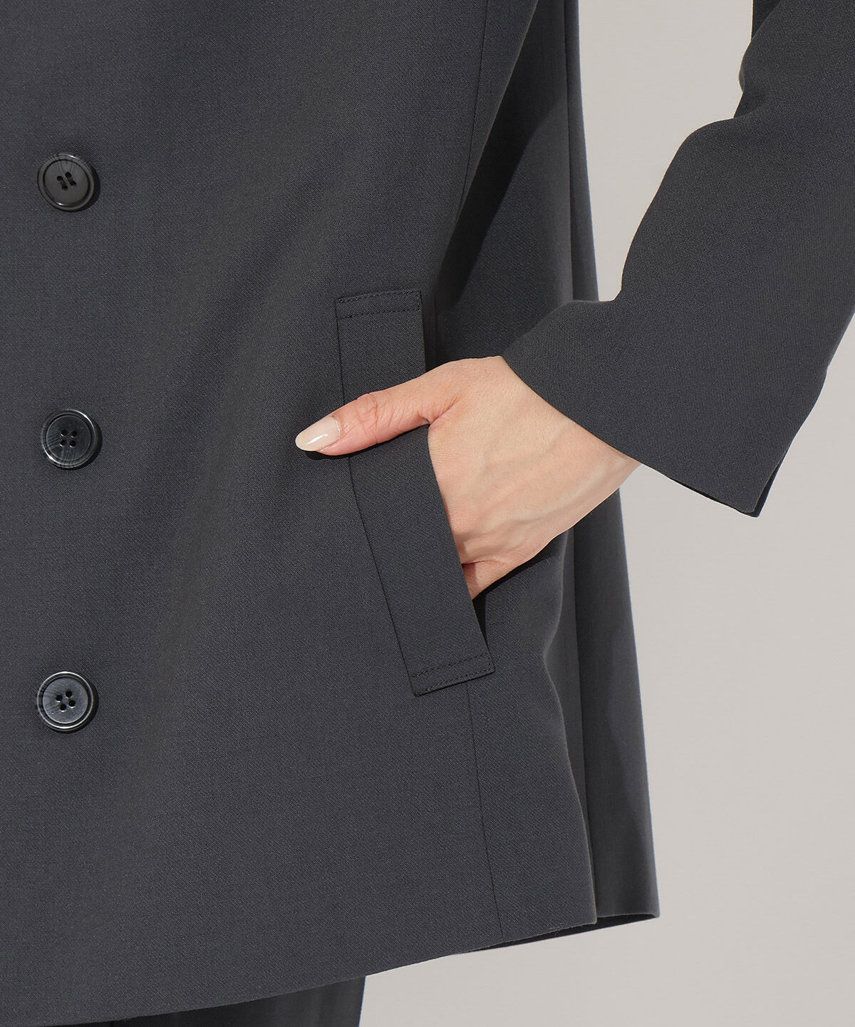 アンドクチュール「ノーカラーダブルジャケット」|ノーカラージャケット|