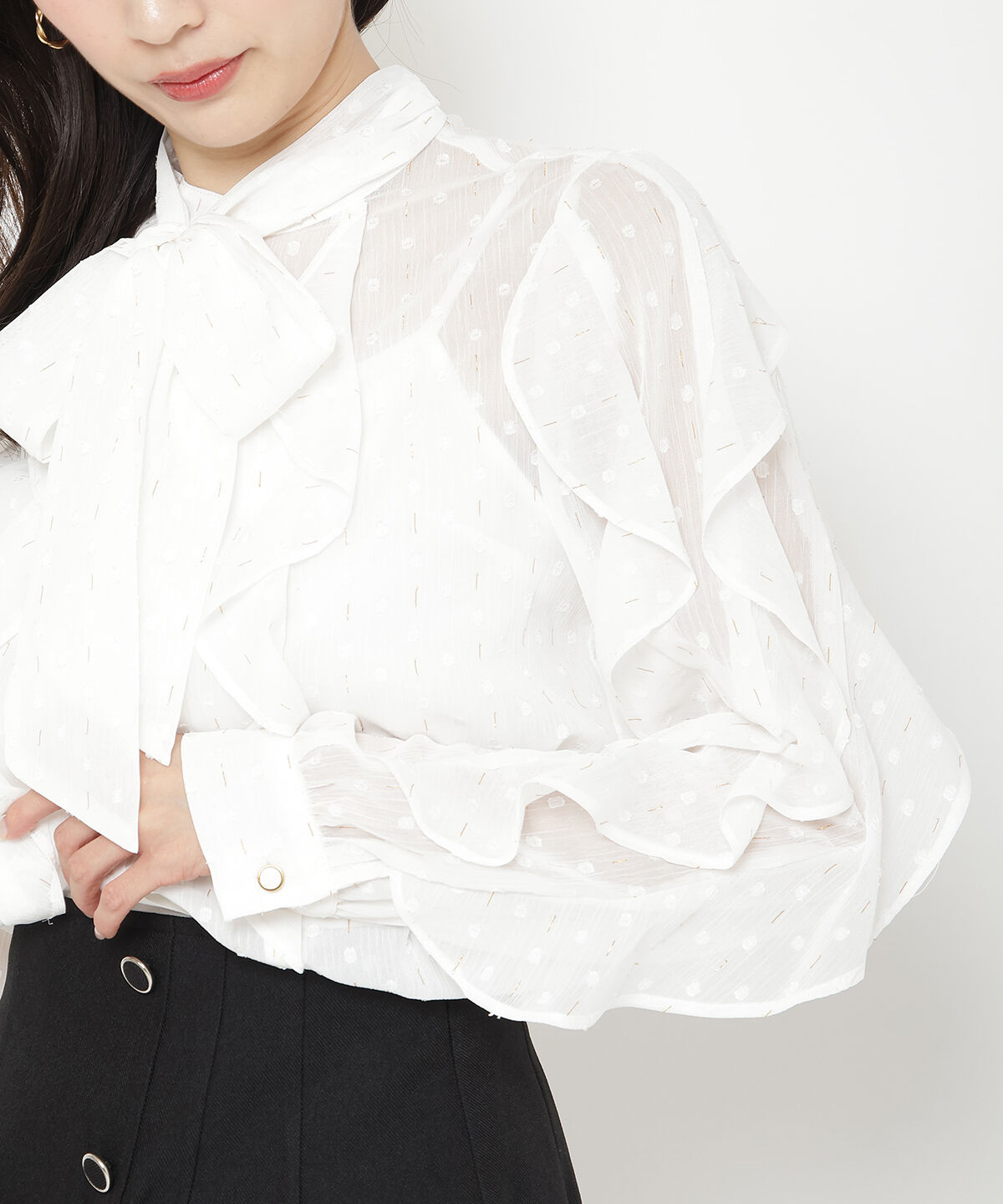 アンドクチュール「ラメドットジャガードボウタイブラウス」|シャツ・ブラウス|