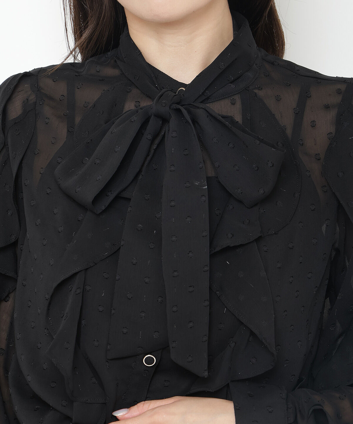 アンドクチュール「ラメドットジャガードボウタイブラウス」|シャツ・ブラウス|