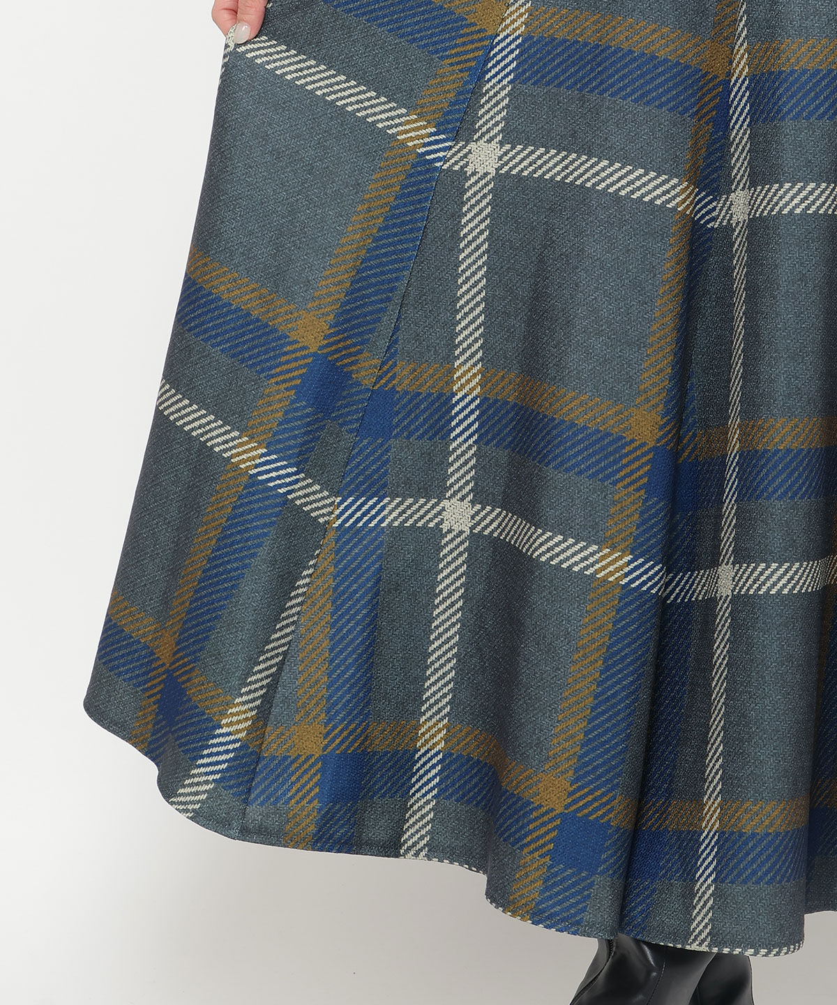 アンドクチュール「ウエストリブツイードチェックロングスカート」|フレア|