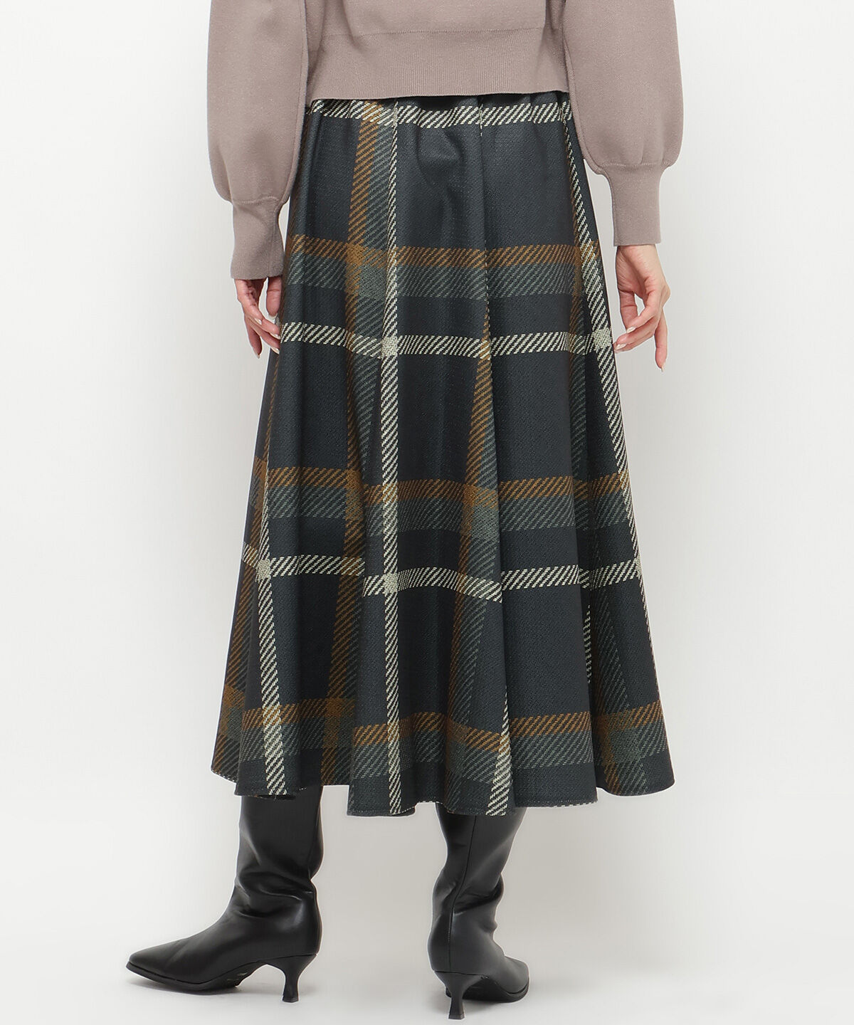 アンドクチュール「ウエストリブツイードチェックロングスカート」|フレア|