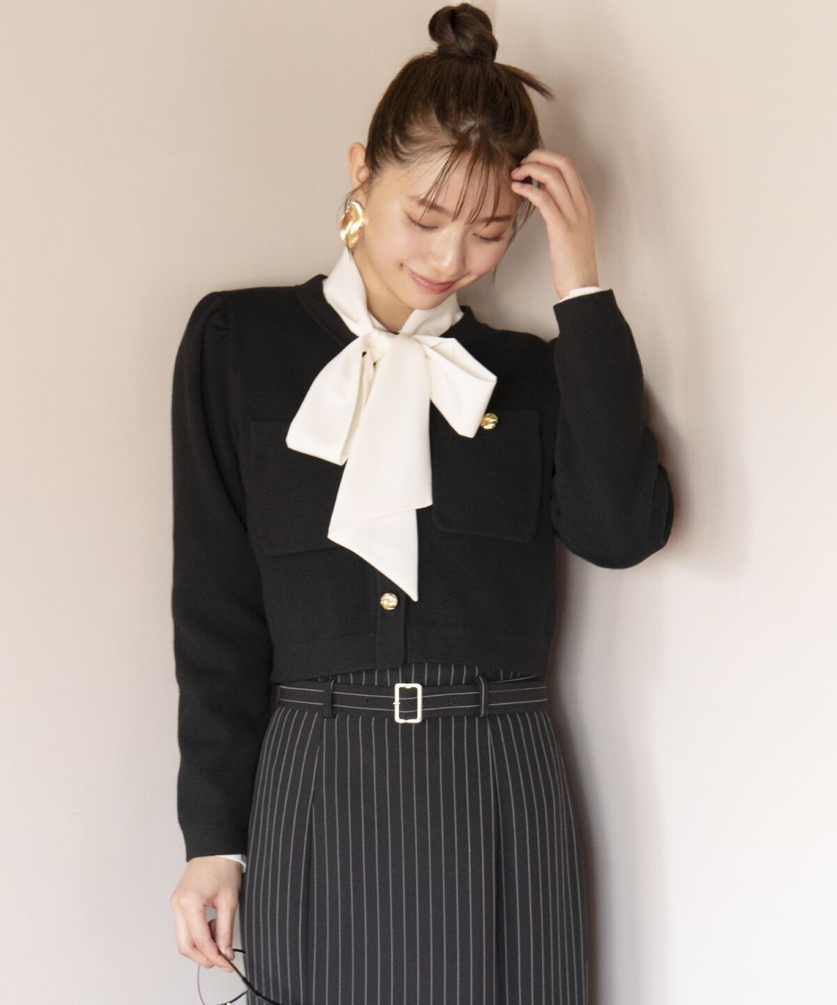 アンドクチュール「ノーカラーニットカーデジャケット」|カーディガン|