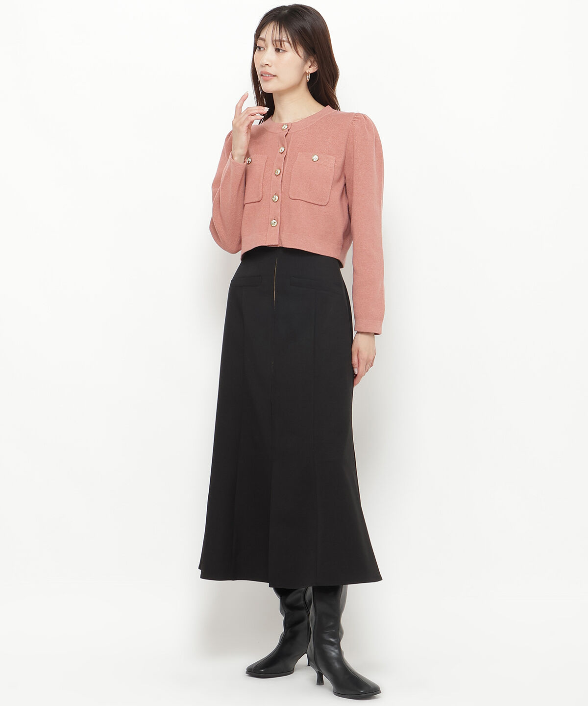 アンドクチュール「ノーカラーニットカーデジャケット」|カーディガン|