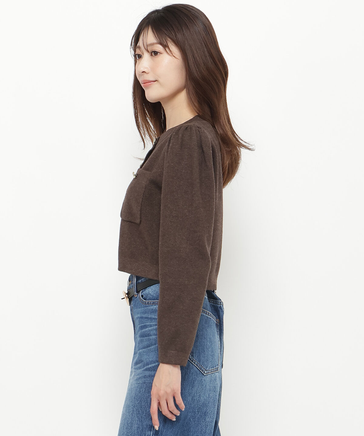 アンドクチュール「ノーカラーニットカーデジャケット」|カーディガン|