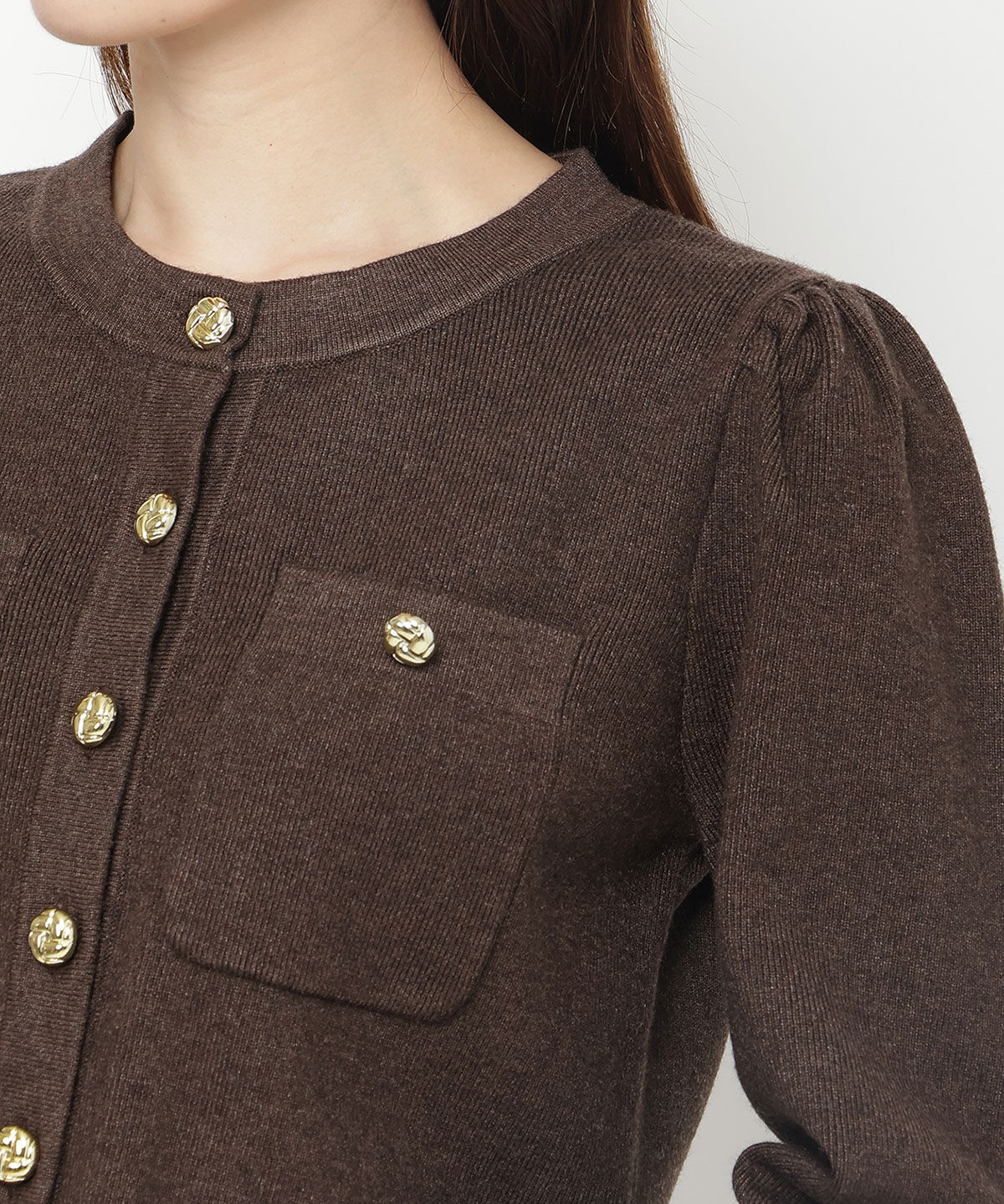 アンドクチュール「ノーカラーニットカーデジャケット」|カーディガン|