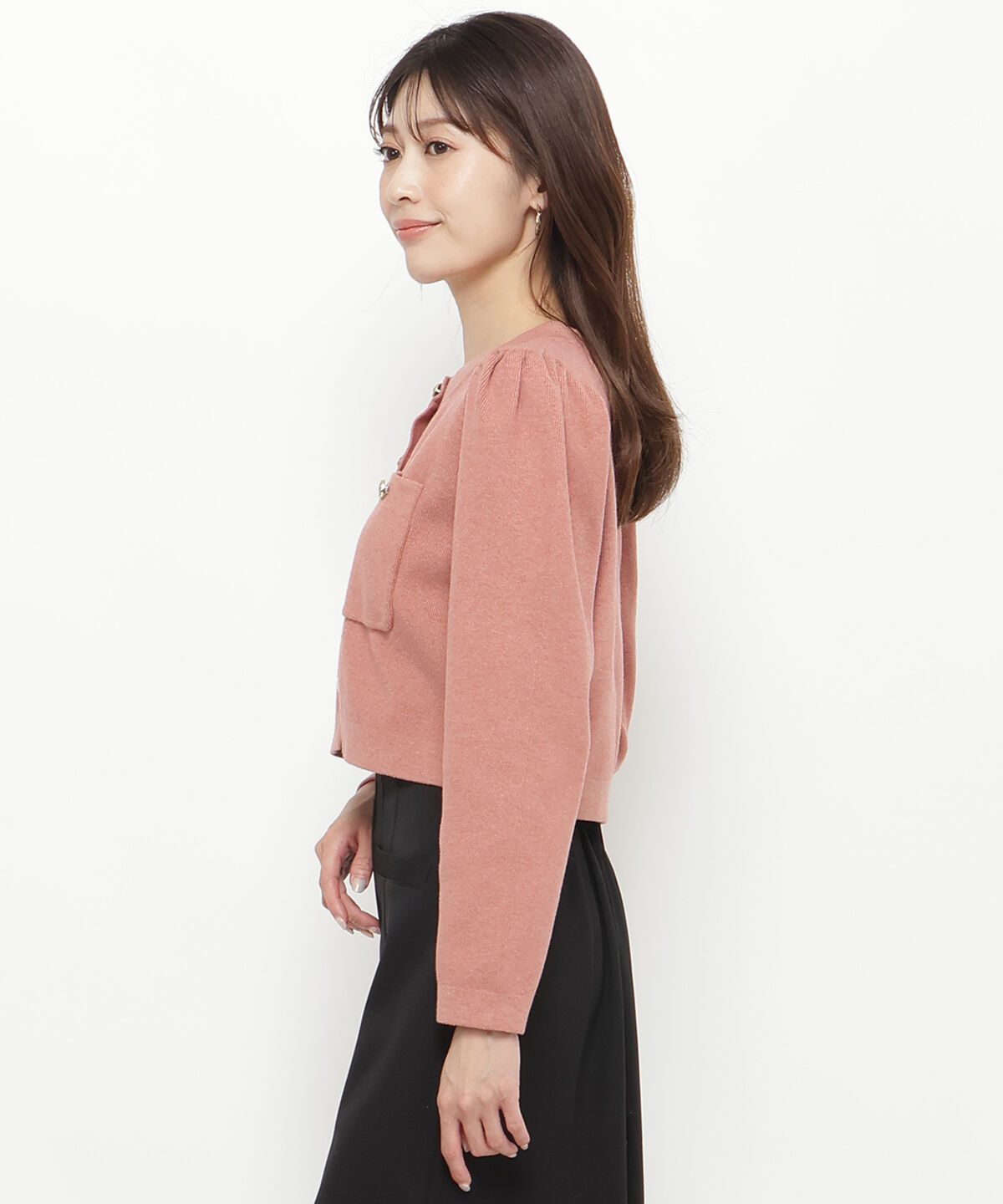 アンドクチュール「ノーカラーニットカーデジャケット」|カーディガン|