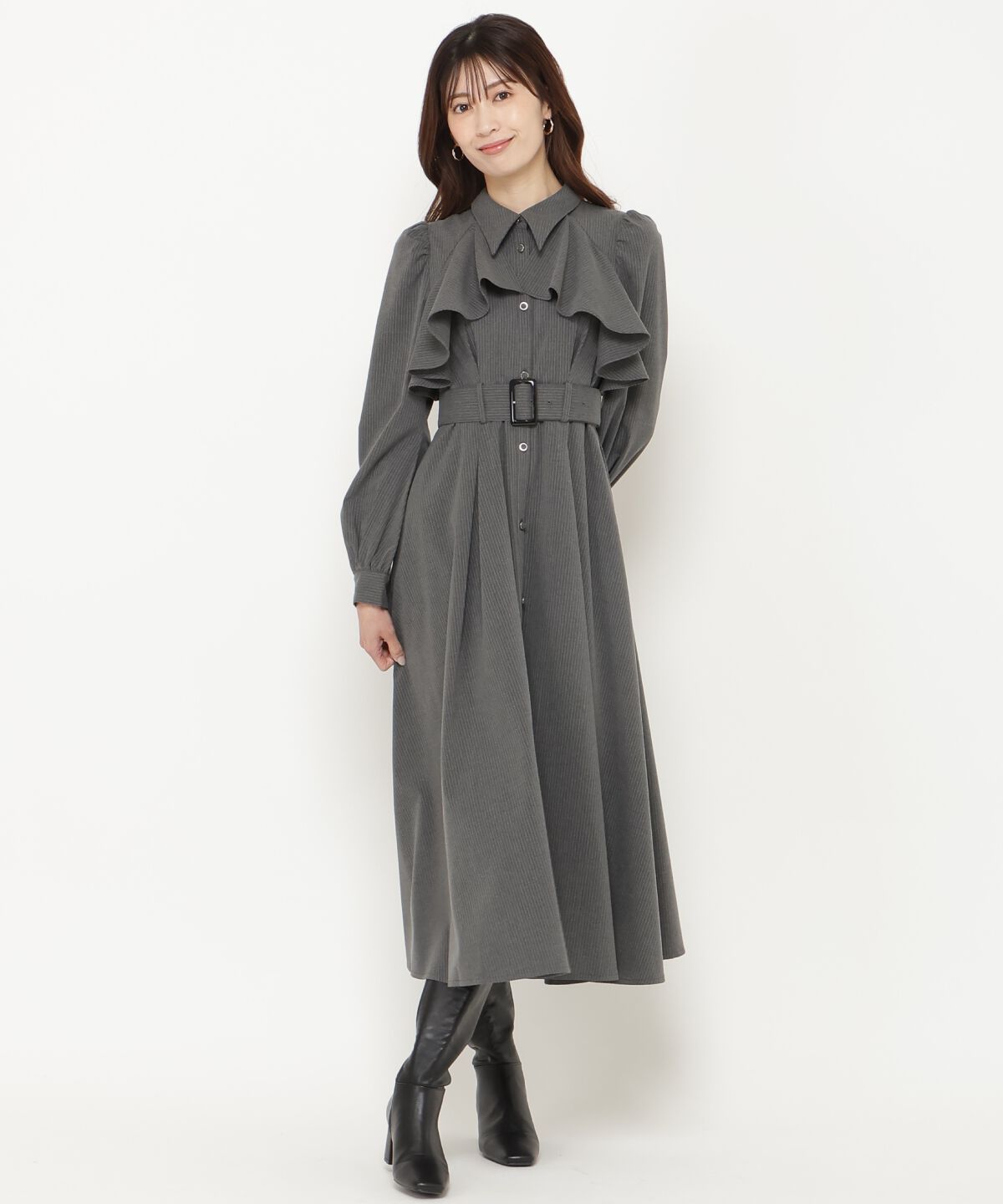 アンドクチュール「ストライプフリルケープワンピース」|ワンピース|