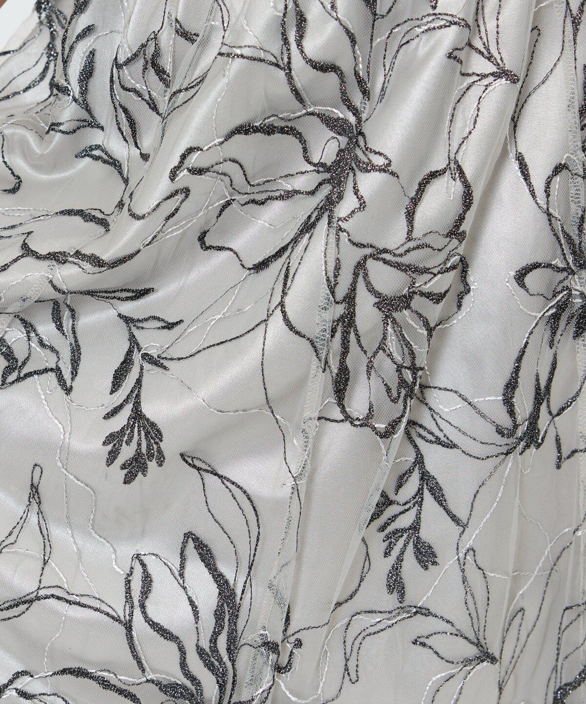 アンドクチュール「ラメフラワー刺繍チュールスカート」|フレア|