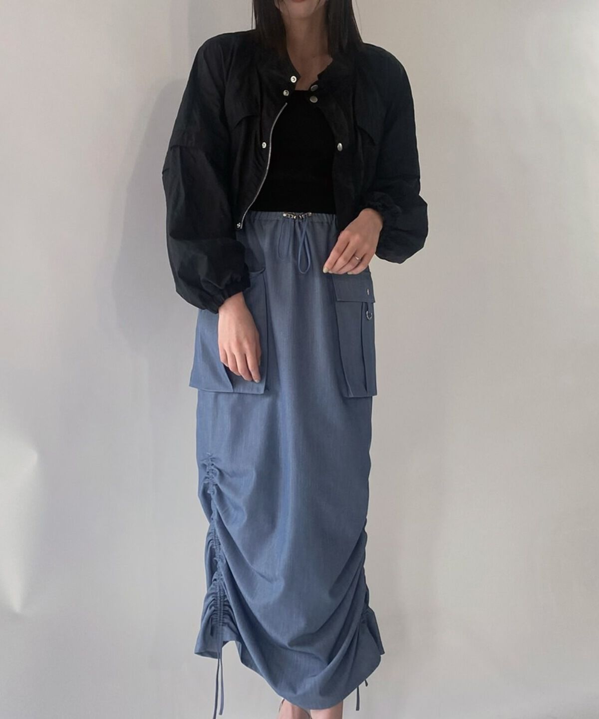 REDYAZEL「ミリタリーポケットデザインドロストマキシスカート」|タイト|