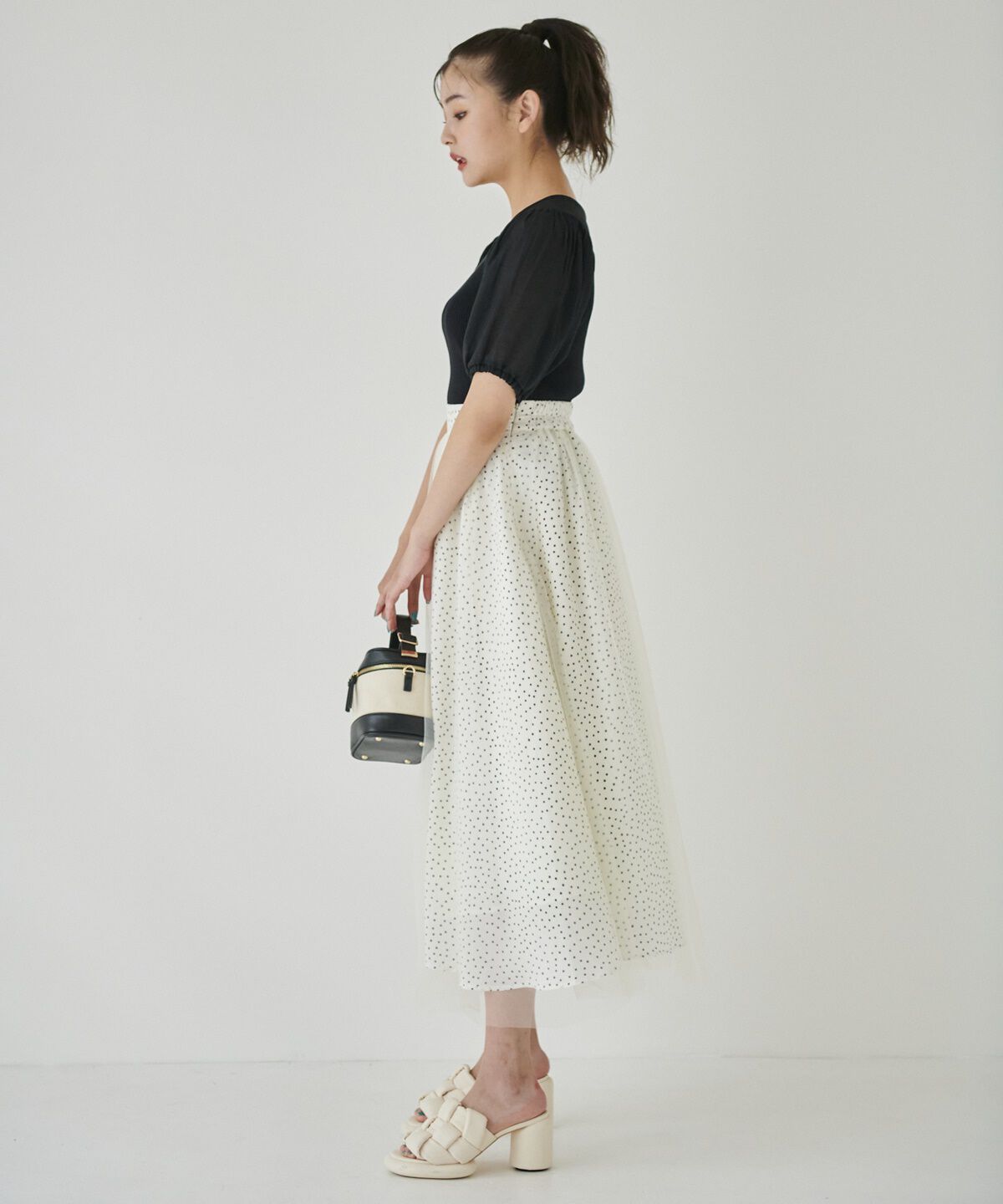 REDYAZEL「ドット&times;チュールフレアスカート」|フレア|