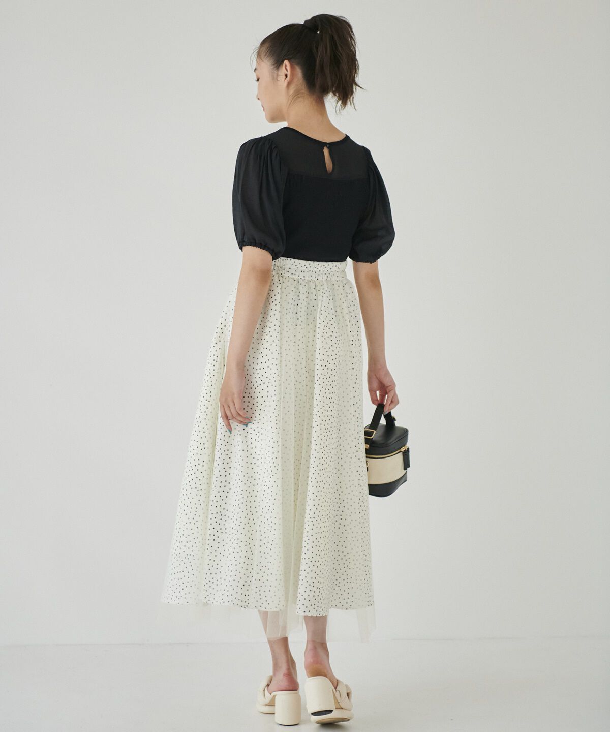 REDYAZEL「ドット&times;チュールフレアスカート」|フレア|