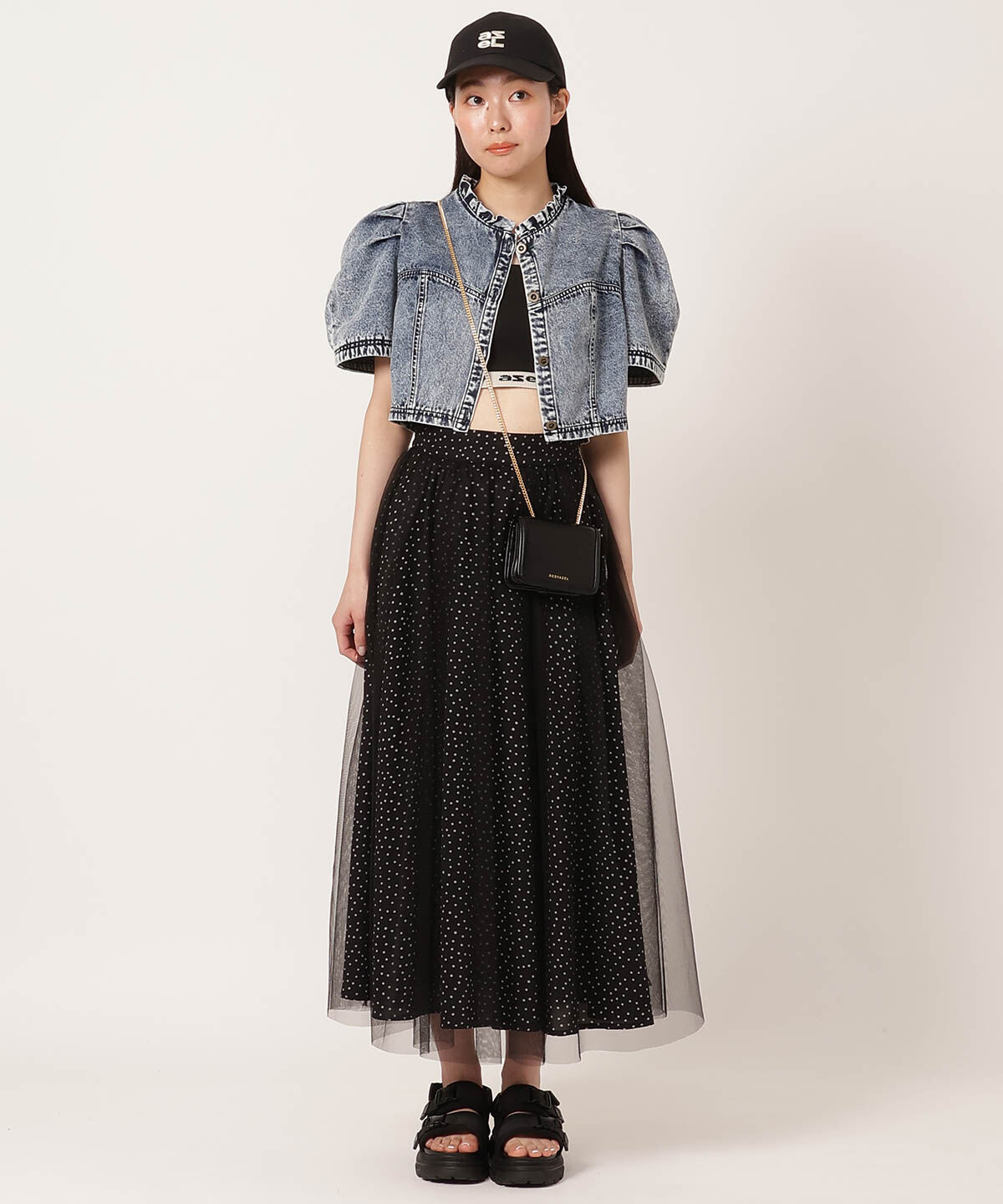 REDYAZEL「ドット&times;チュールフレアスカート」|フレア|