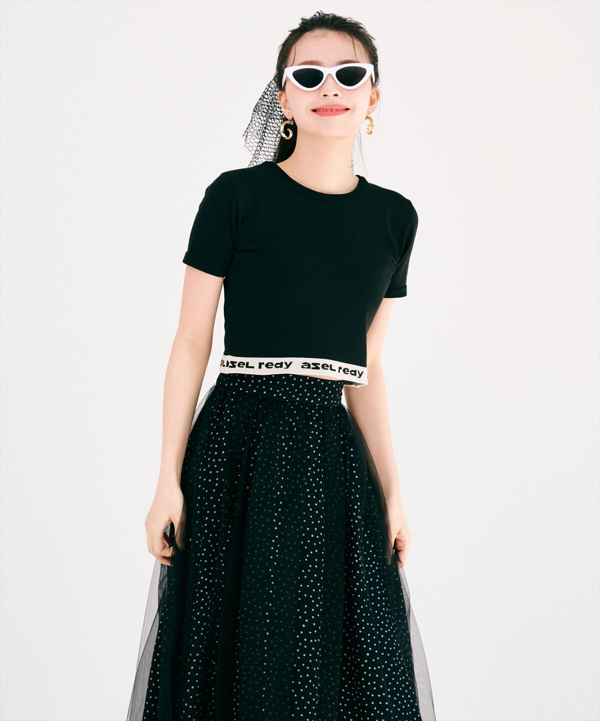 REDYAZEL「ドット&times;チュールフレアスカート」|フレア|