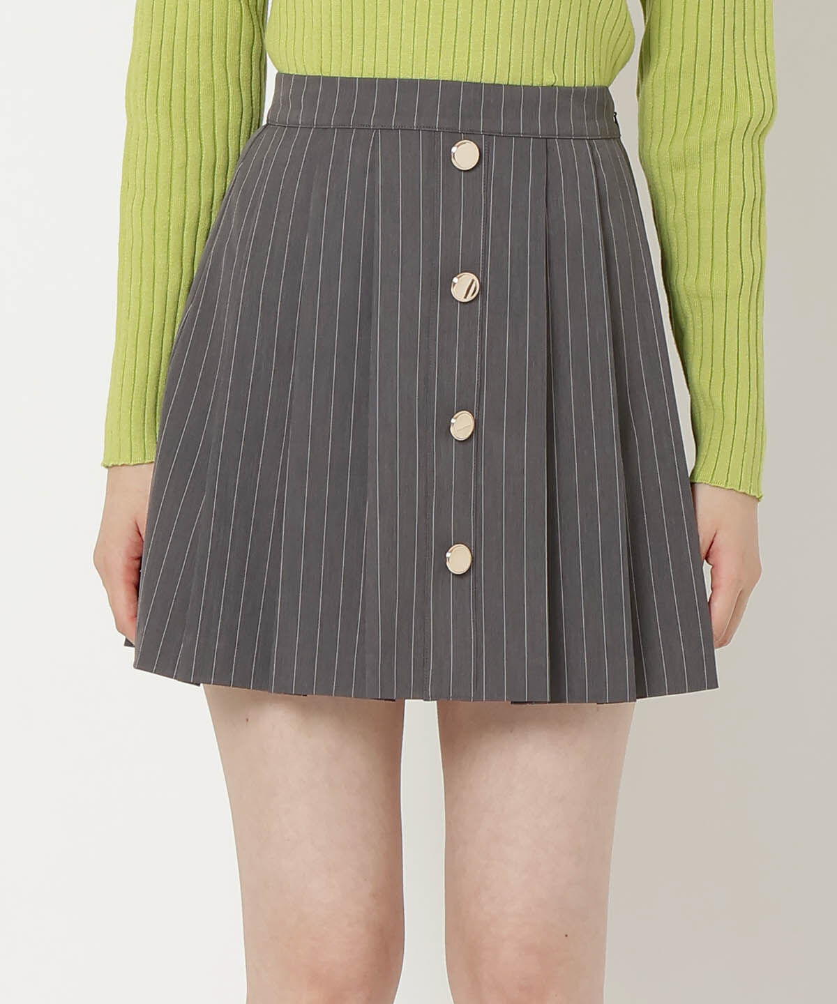 REDYAZEL「フロントボタンプリーツミニスカート」|台形|