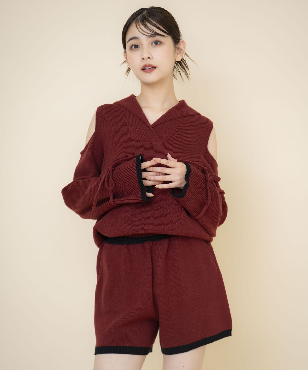 REDYAZEL「セーラーカラートップス&ショートパンツニットセットアップ」|ワンピース|