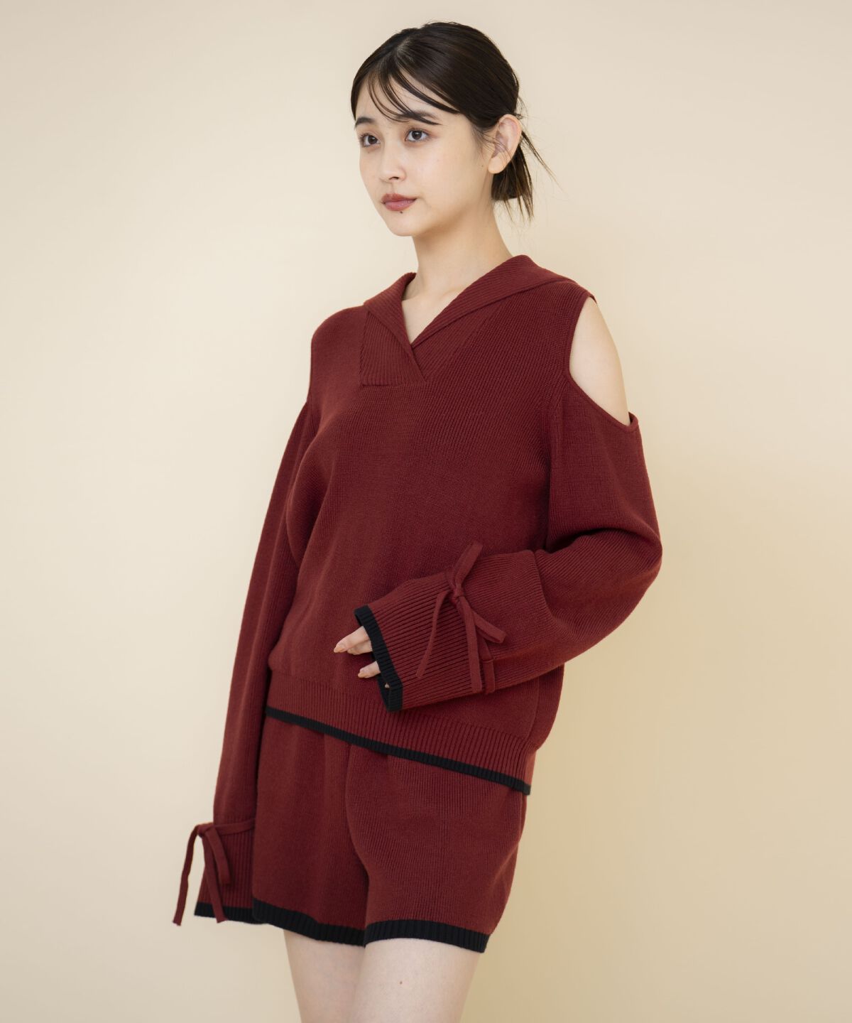 REDYAZEL「セーラーカラートップス&ショートパンツニットセットアップ」|ワンピース|