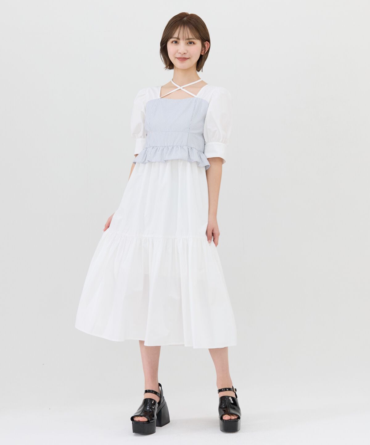 REDYAZEL「ストライプビスチェドッキングワンピース」|ワンピース|
