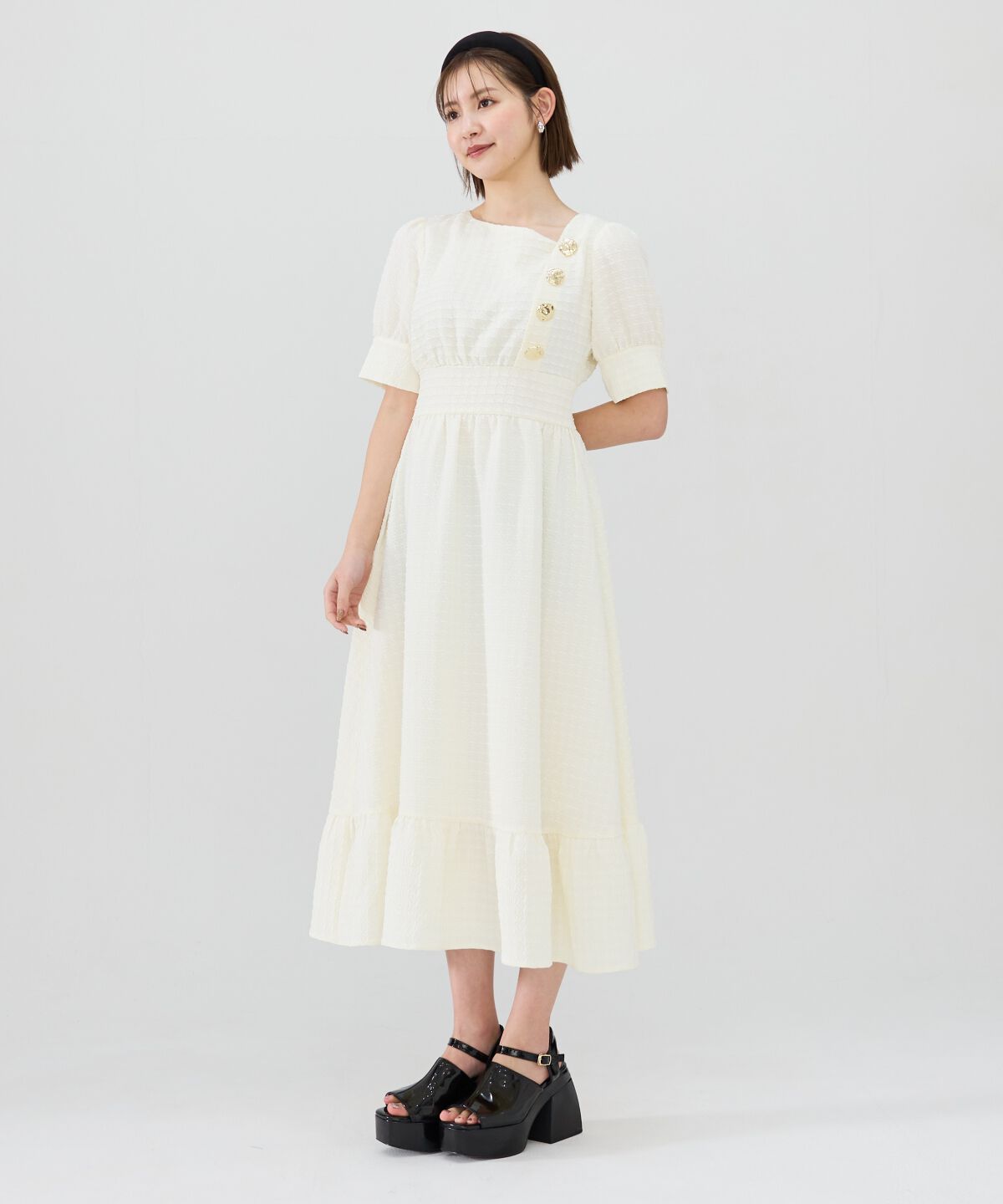 REDYAZEL「ニュアンスボタンジャガードワンピース」|ワンピース|