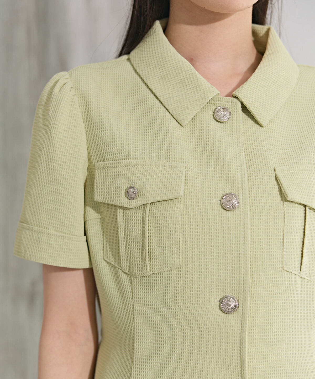 REDYAZEL「エンブレムボタンワッフルシャツワンピース」|ワンピース|