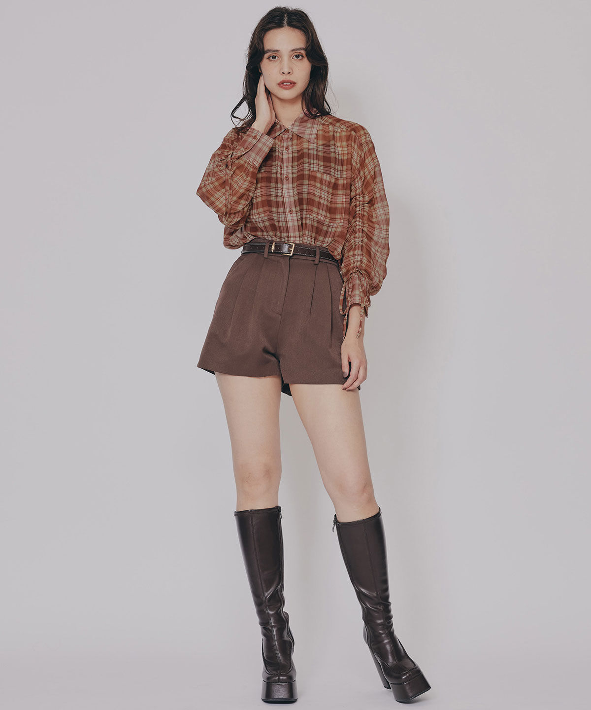 REDYAZEL「シアーチェックドロストスリーブシャツ」|シャツ・ブラウス|