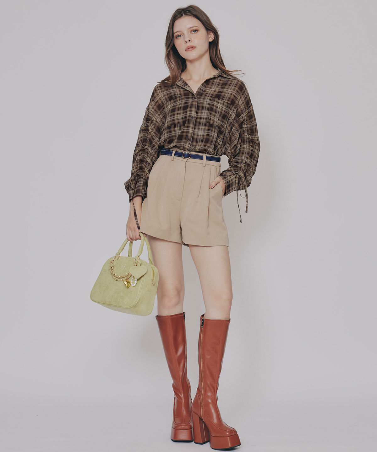 REDYAZEL「シアーチェックドロストスリーブシャツ」|シャツ・ブラウス|