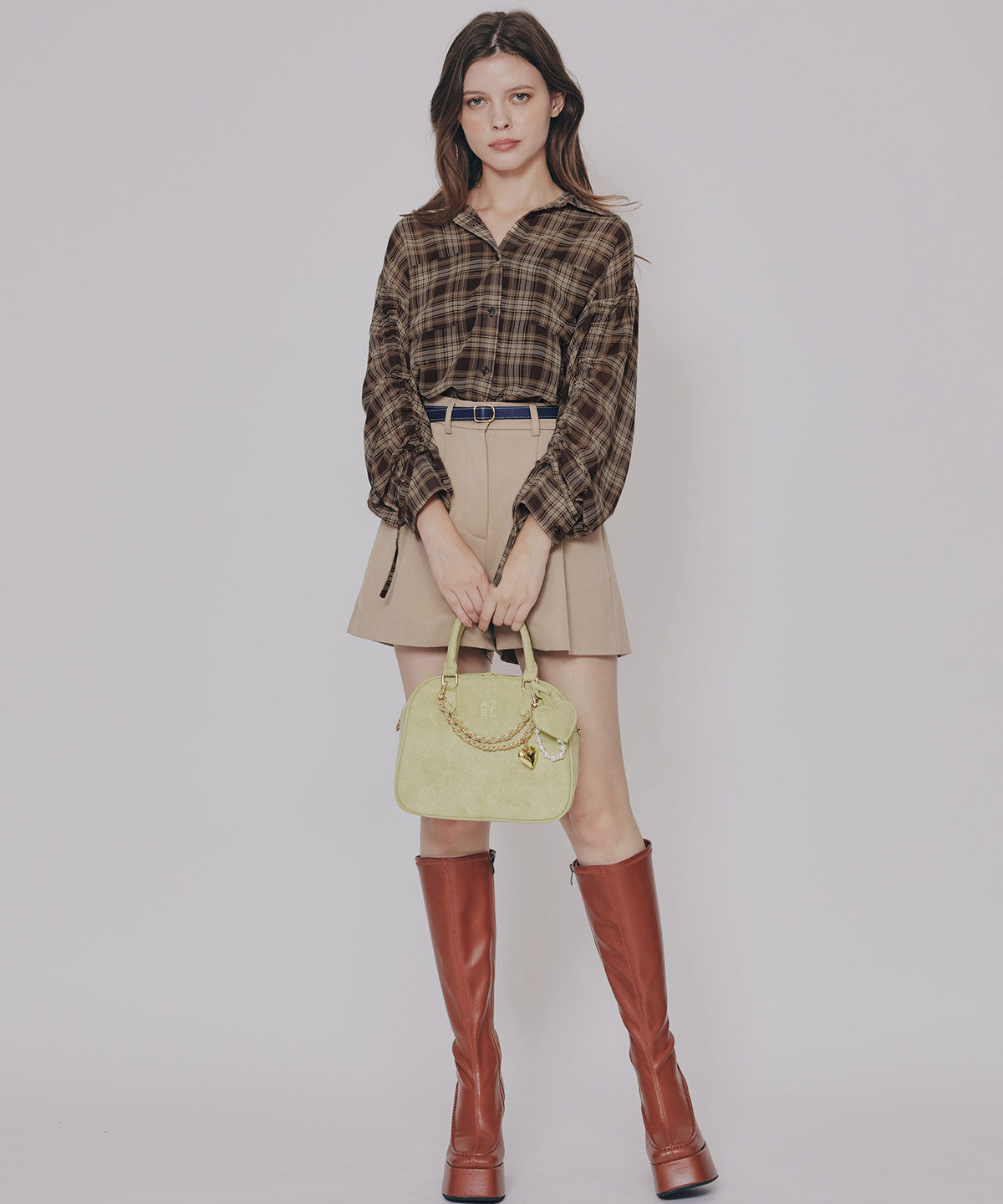 REDYAZEL「シアーチェックドロストスリーブシャツ」|シャツ・ブラウス|