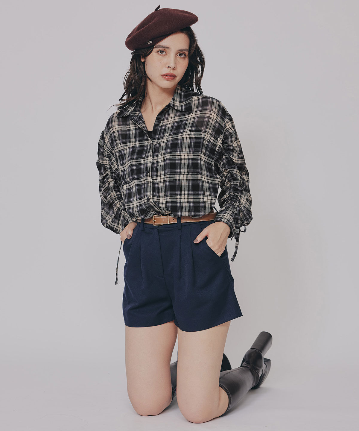 REDYAZEL「シアーチェックドロストスリーブシャツ」|シャツ・ブラウス|