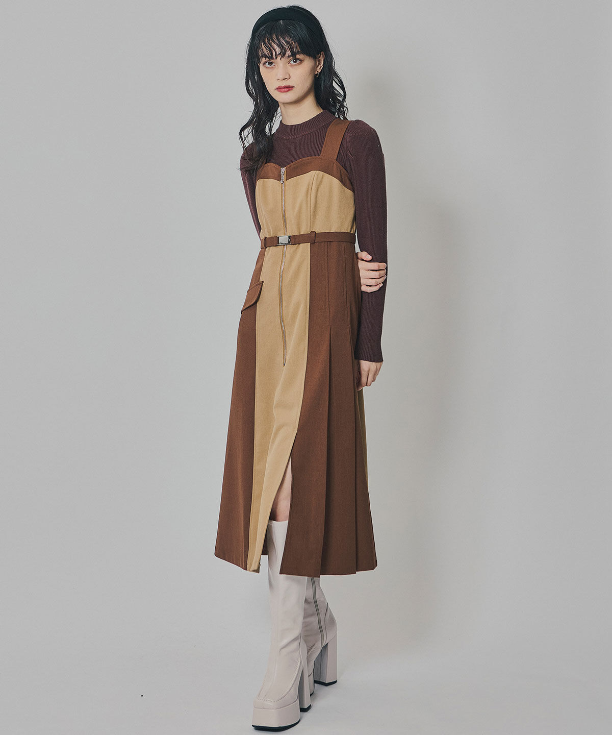 REDYAZEL「フロントジップバイカラージャンスカ」|ワンピース|