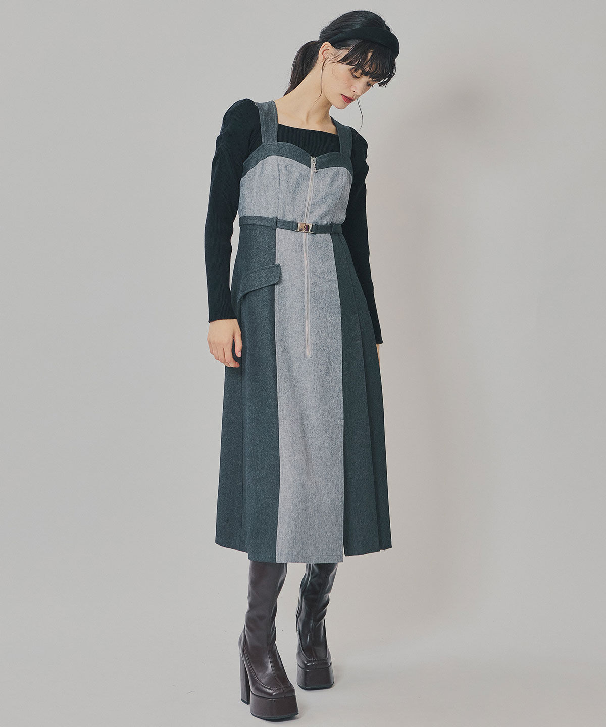 REDYAZEL「フロントジップバイカラージャンスカ」|ワンピース|