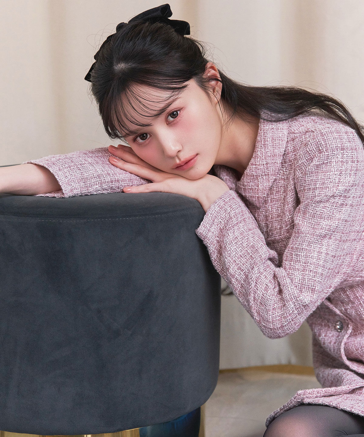 REDYAZEL「ビジューボタンファンシーツイードシャツミニワンピース」|ワンピース|