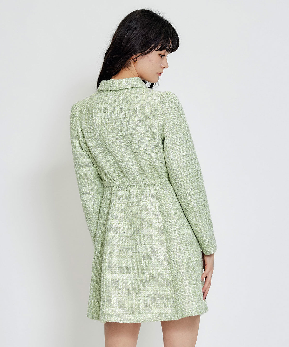 REDYAZEL「ビジューボタンファンシーツイードシャツミニワンピース」|ワンピース|