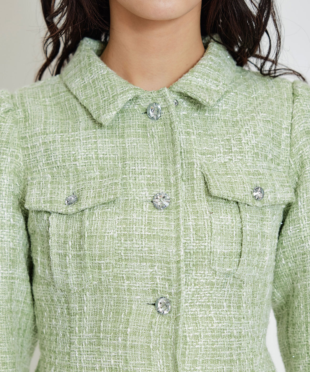 REDYAZEL「ビジューボタンファンシーツイードシャツミニワンピース」|ワンピース|