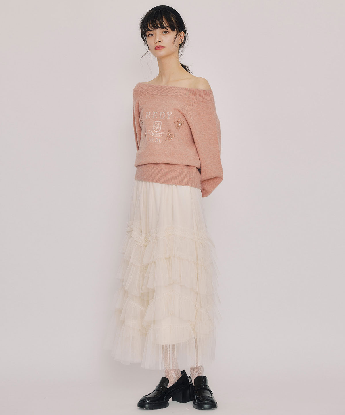 REDYAZEL「ギャザーチュールティアードロングスカート」|フレア|