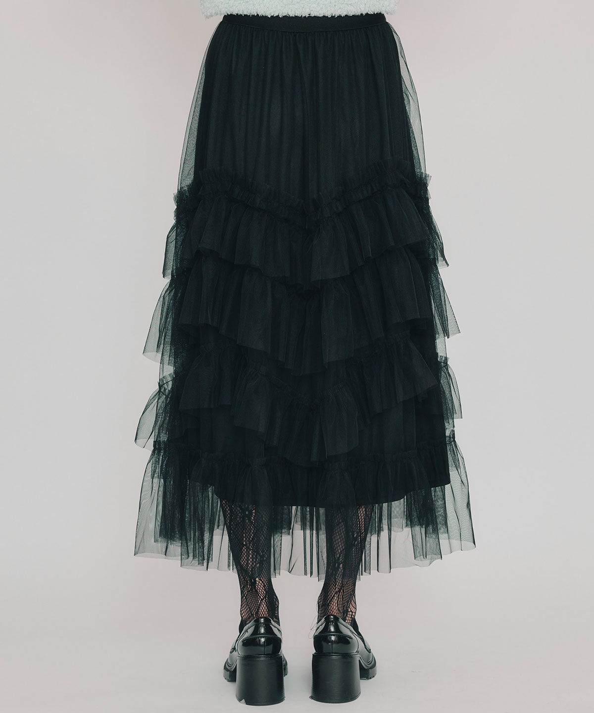 REDYAZEL「ギャザーチュールティアードロングスカート」|フレア|