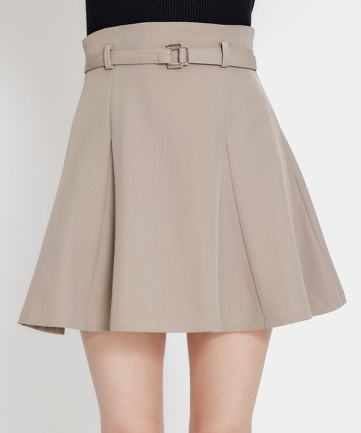 REDYAZEL「ベルトチューリップミニスカート」|フレア|茶系幾何､ﾊﾟﾈﾙ柄