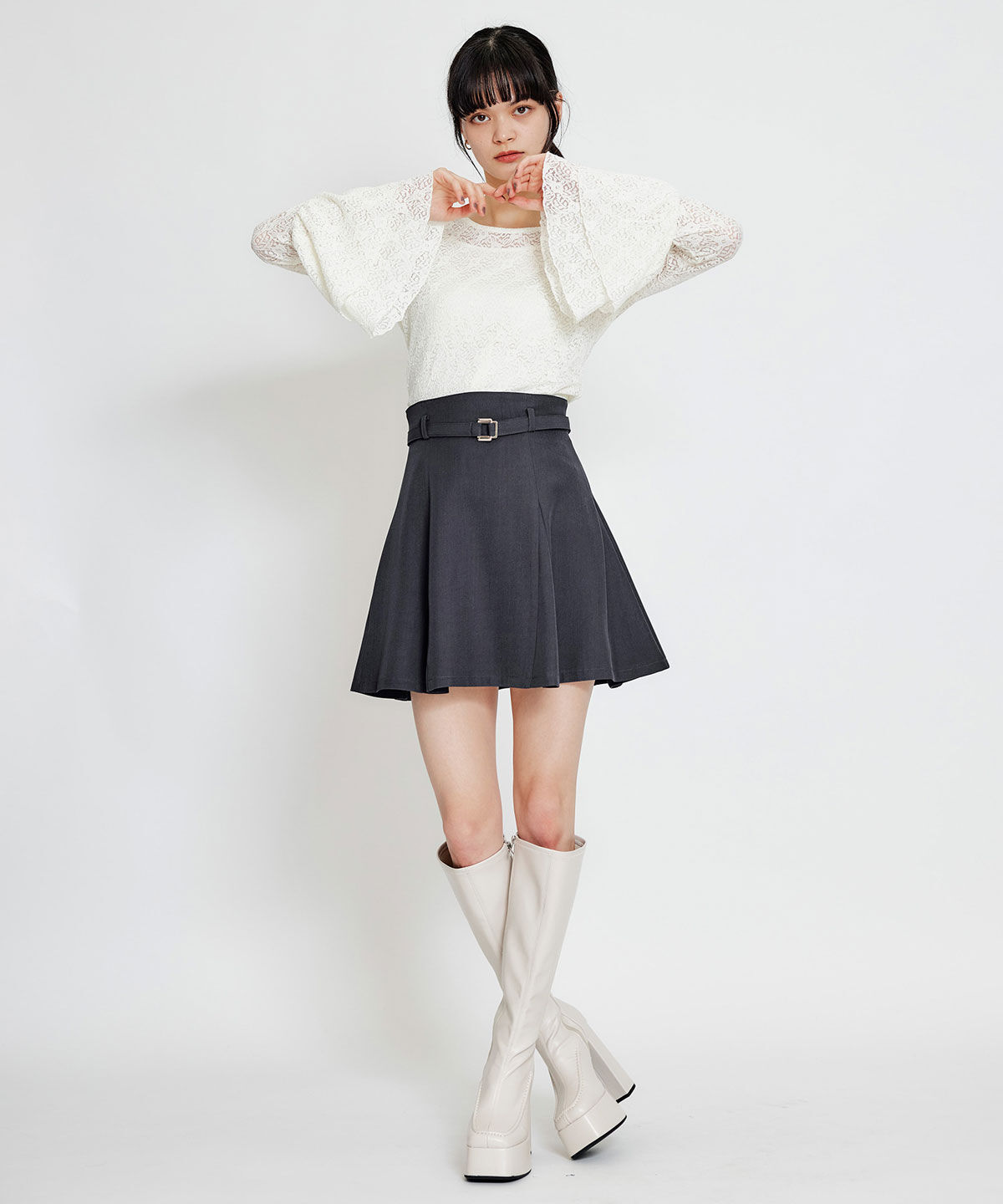 REDYAZEL「ベルトチューリップミニスカート」|フレア|