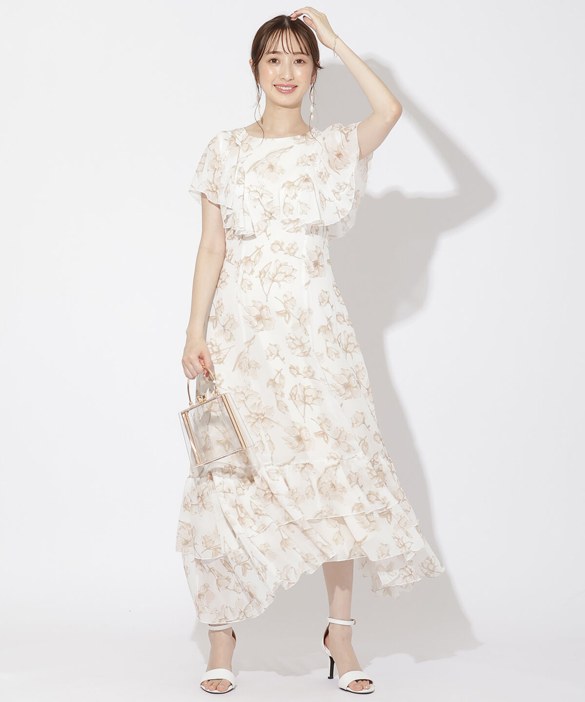 WILLSELECTION「ラインフラワー袖フリルワンピース」|ワンピース|