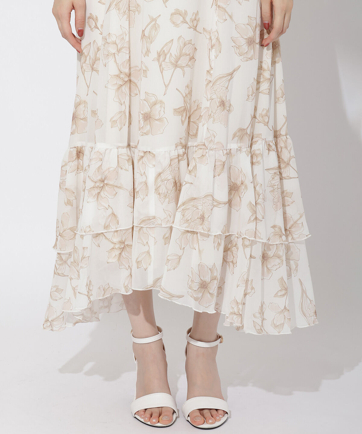 WILLSELECTION「ラインフラワー袖フリルワンピース」|ワンピース|