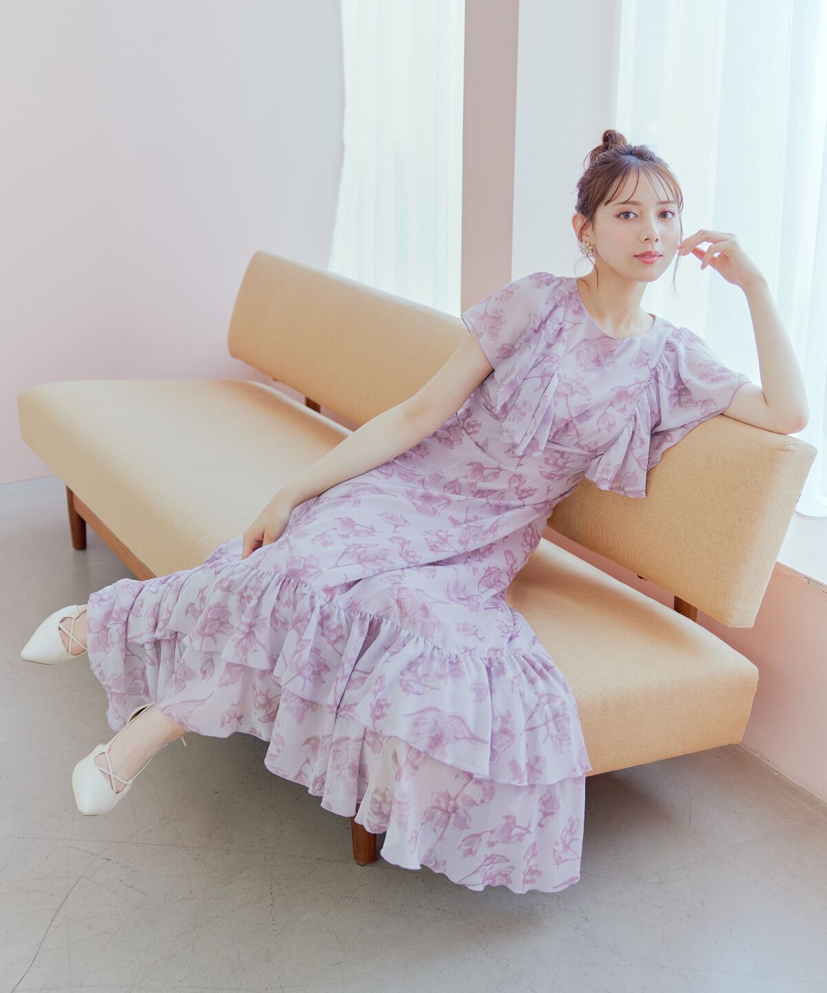 WILLSELECTION「ラインフラワー袖フリルワンピース」|ワンピース|